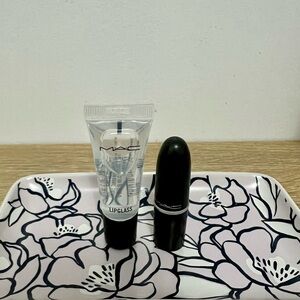 NEW MAC Lip Combo Ruby Woo (Red) Mini Lipstick & Lip Glass mini lip gloss Clear